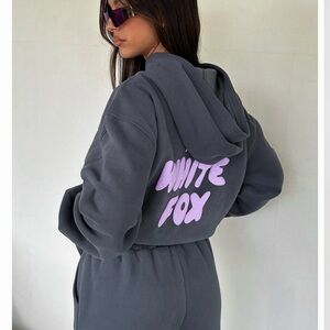 White Fox Boutique Gray Hoodie with Pink Logo